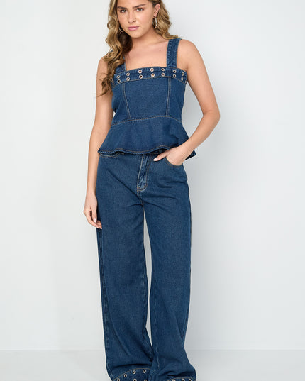 Opvallende denim top met oogjes