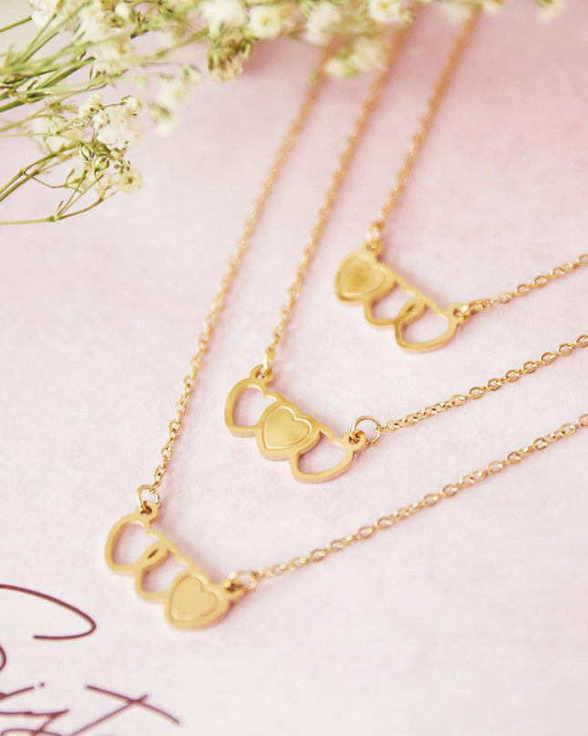Ketting Three SisterS Goud kleur Stainless Steel
