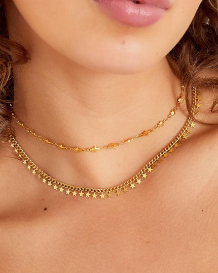 RVS ketting sterren necklace Goud kleur Stainless Steel