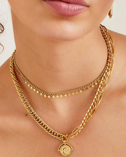 Edelstalen ketting fonkelende sterren Goud kleur Stainless Steel