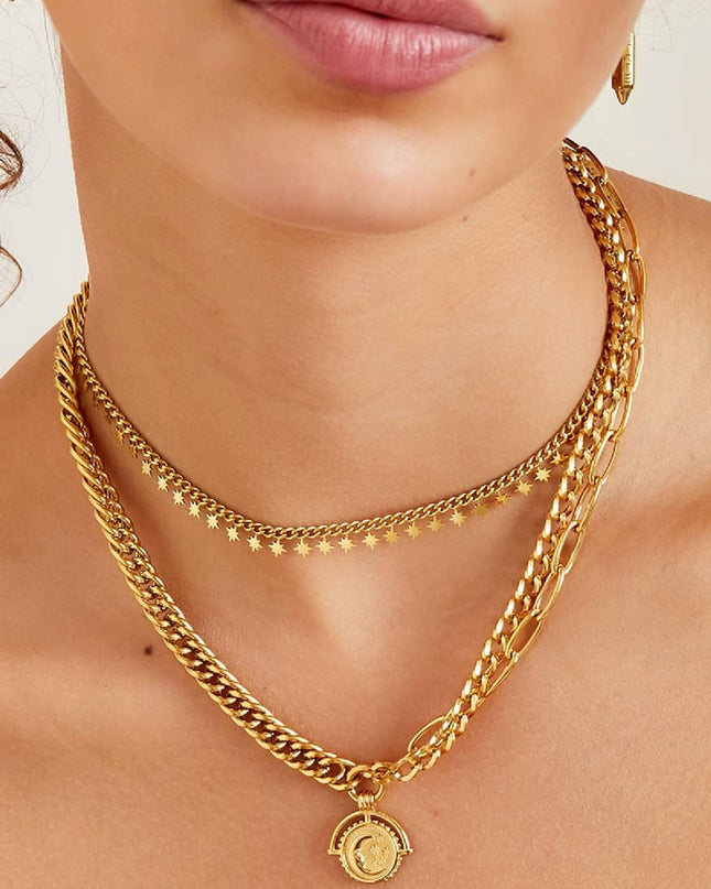 Edelstalen ketting fonkelende sterren Goud kleur Stainless Steel