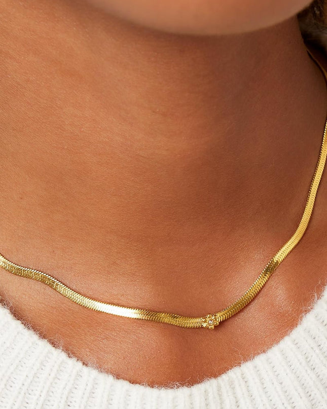 Edelstalen ketting met bloemetje Goud kleur Stainless Steel