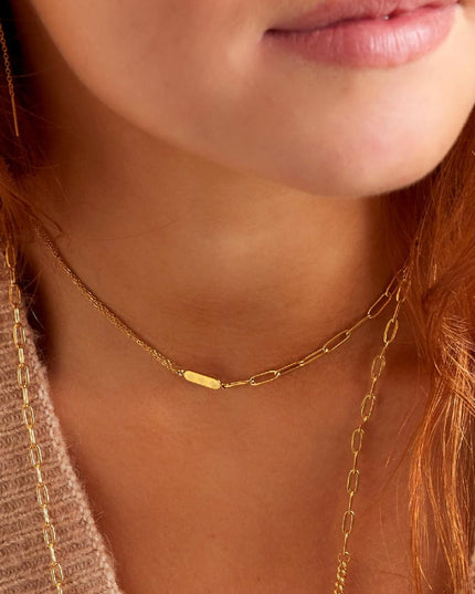 Roestvrijstalen ketting met dubbele ketting en bedel Goud kleur Stainless Steel
