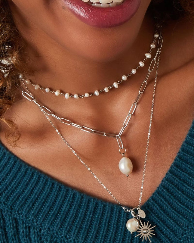 Dikke ketting met parel Goud kleur Stainless Steel