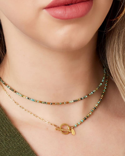 Kleurrijke kralenketting Grijs & Goud kleur Stainless Steel