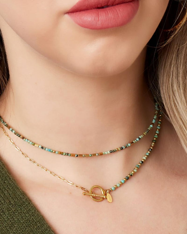 Kleurrijke kralenketting Grijs & Goud kleur Stainless Steel