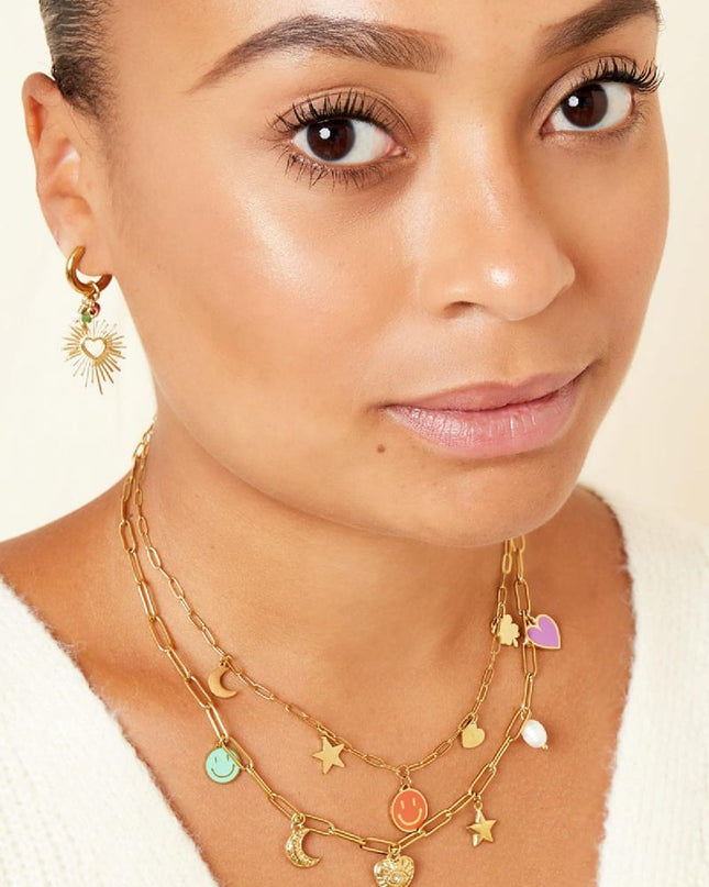 Geschakelde ketting met zes bedels Zilver Stainless Steel