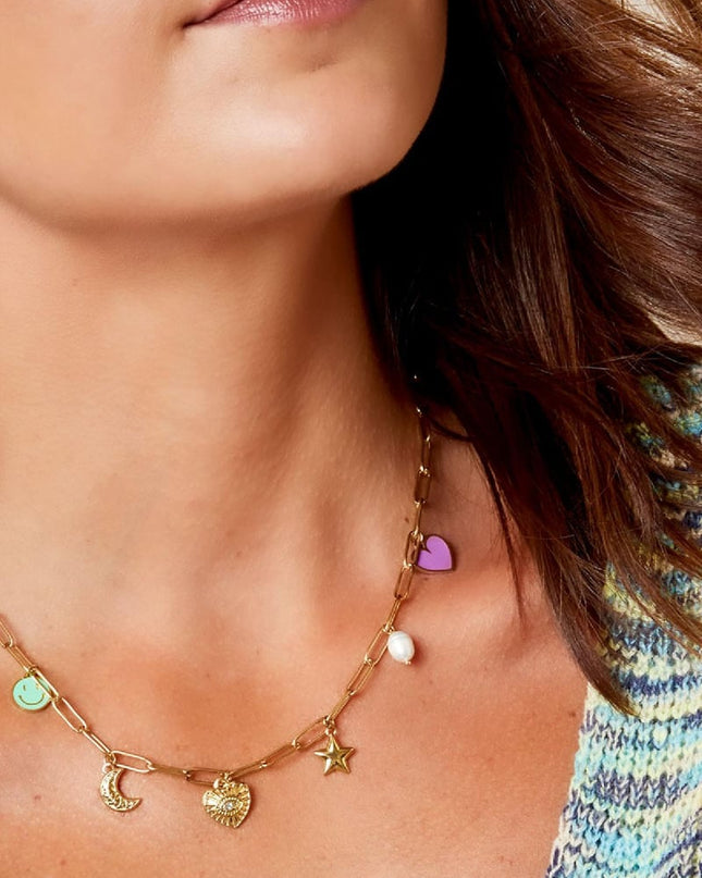 Geschakelde ketting met zes bedels Zilver Stainless Steel