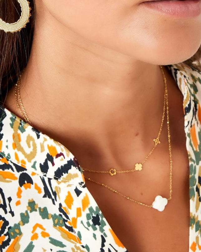 Ketting zeeschelp klaver Goud kleur Stainless Steel