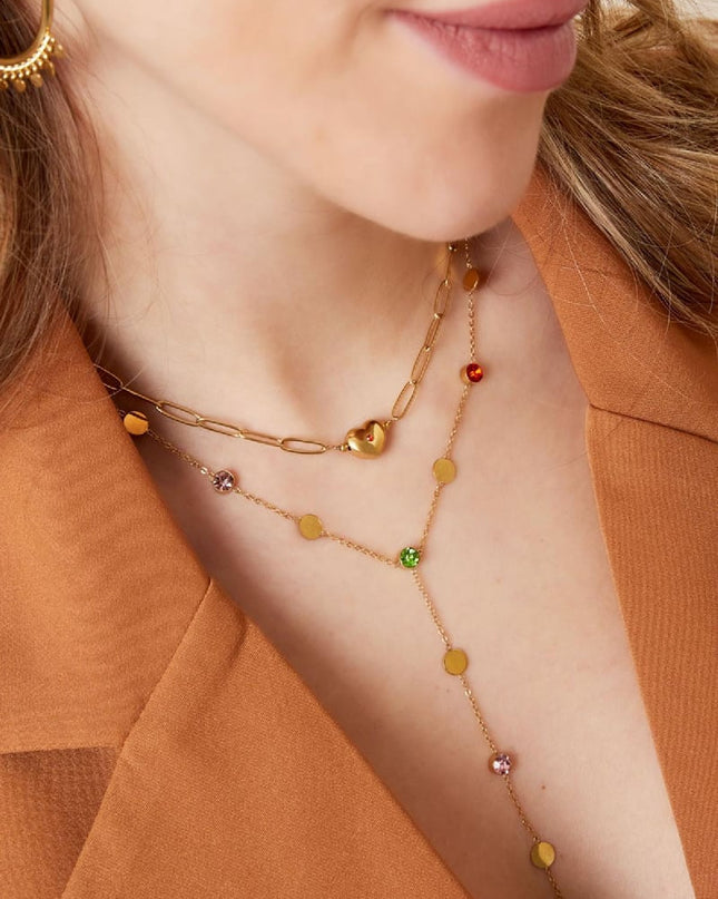 Lange ketting strass Goud kleur Stainless Steel