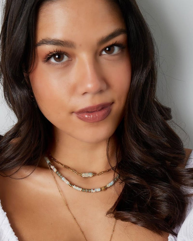 Ketting vrolijke kralen - Natuurstenen collectie Wit Goud kleur Stone