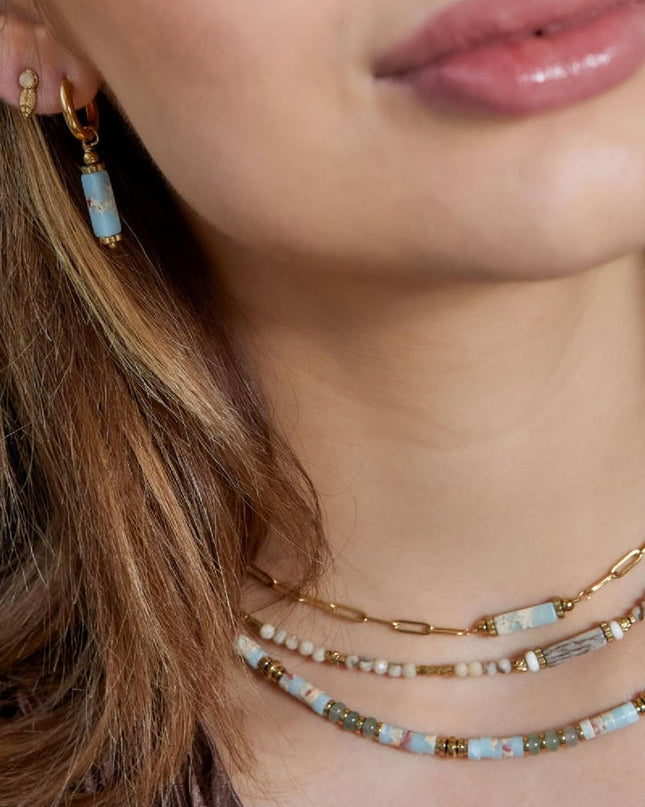 Ketting vrolijke kralen - Natuurstenen collectie Wit Goud kleur Stone