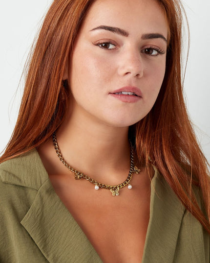 schakelketting met vlindertjes en parels