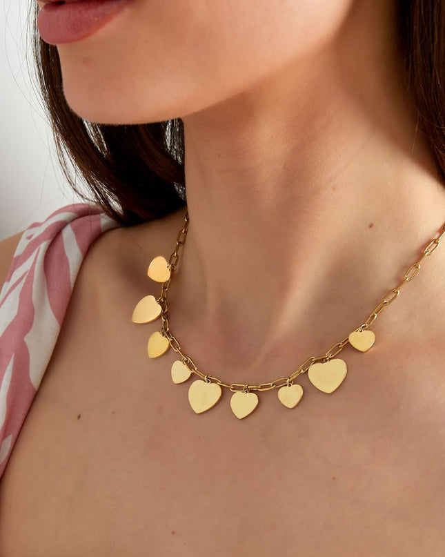 Platte grofhartvormige feest hanger ketting