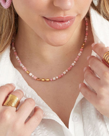 Kleurrijke festival ketting - blauw/Goud kleur