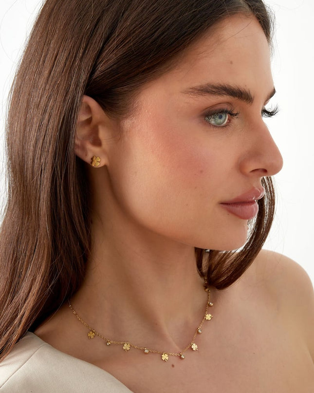 bedel ketting met klaver en diamanten