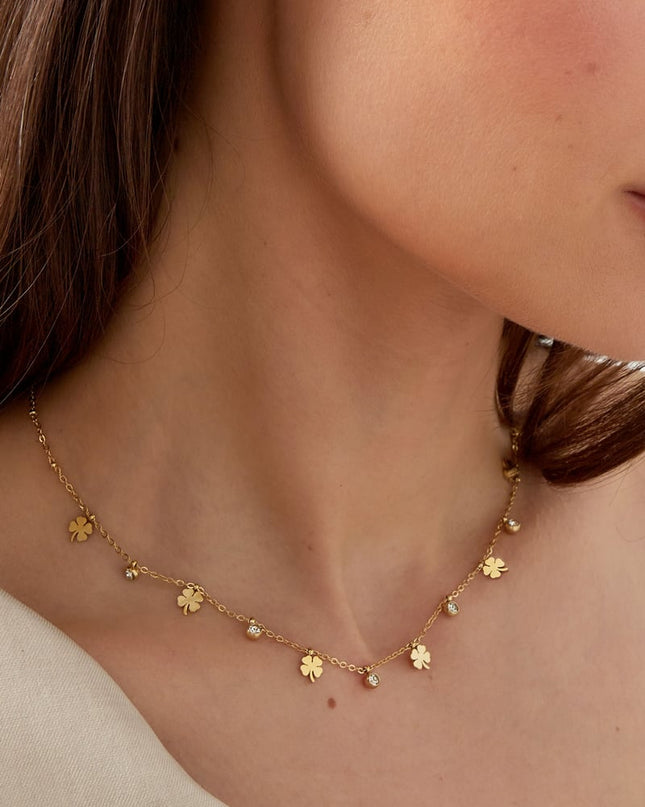 bedel ketting met klaver en diamanten