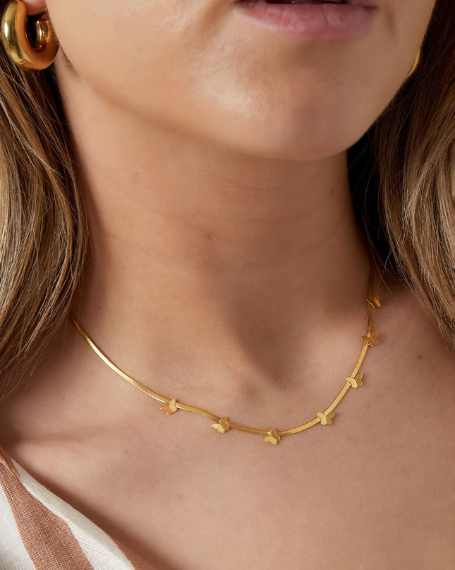 platte schakel ketting met vlinders