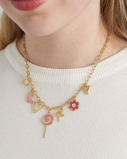 Snoepwinkel bedelketting - roze/Goud kleur  