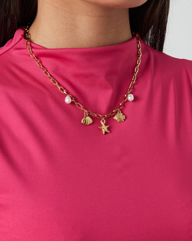 Korte ketting met strandbedels - Gold kleur