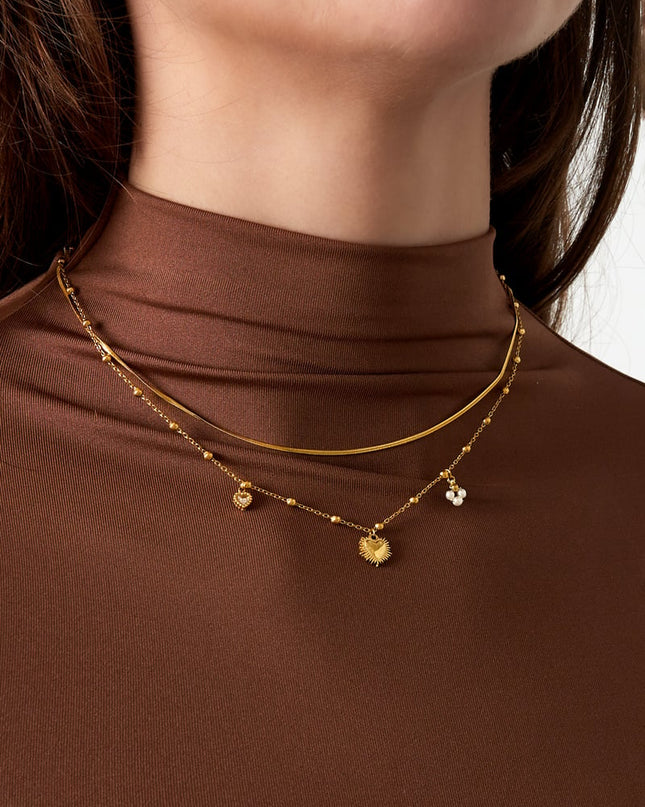 dubbele ketting met hart bedel