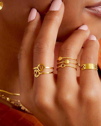 RVS ring initiaal G Goud kleur Stainless Steel