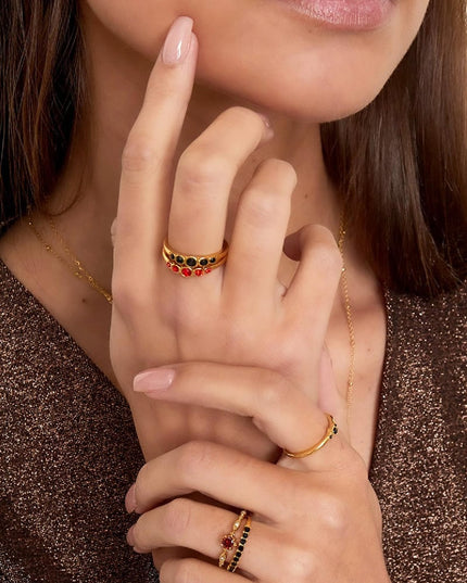 RVS ring zirkoon glans Rood Stainless Steel 16