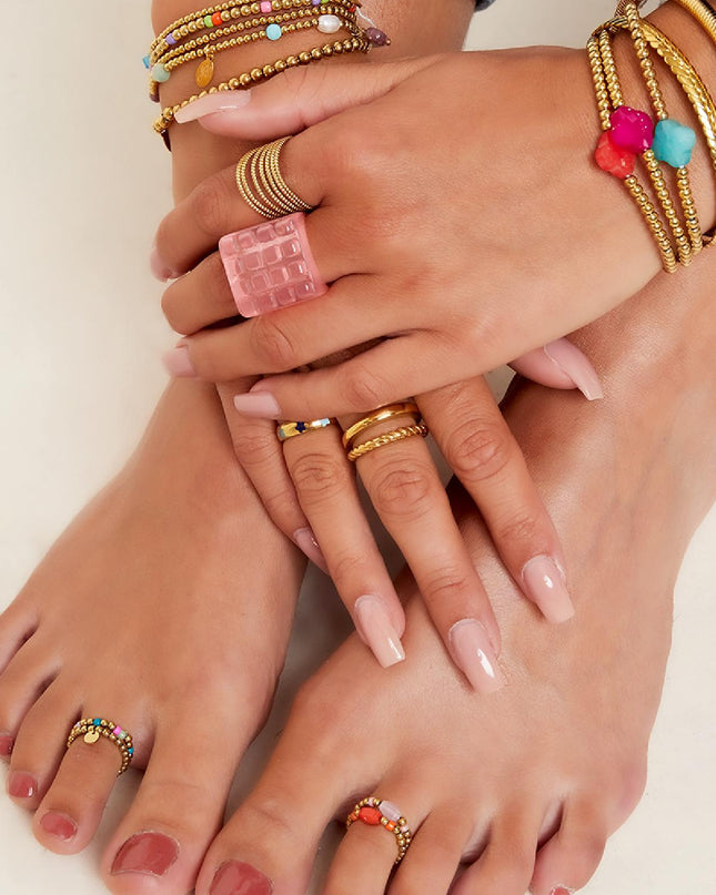 Teenring gekleurde steen Oranje & Goud kleur Hematiet 14