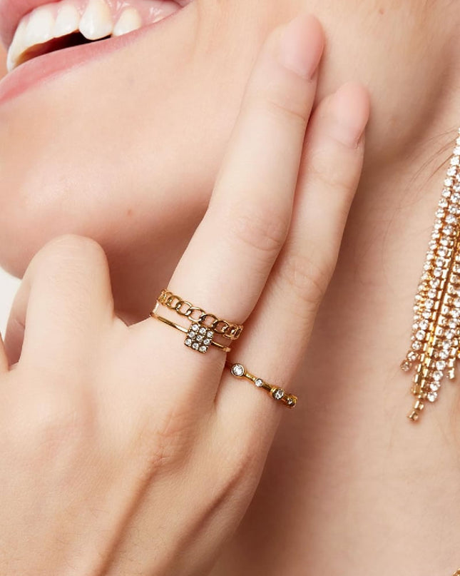 Ring met schakels en strass Zilver Stainless Steel One size