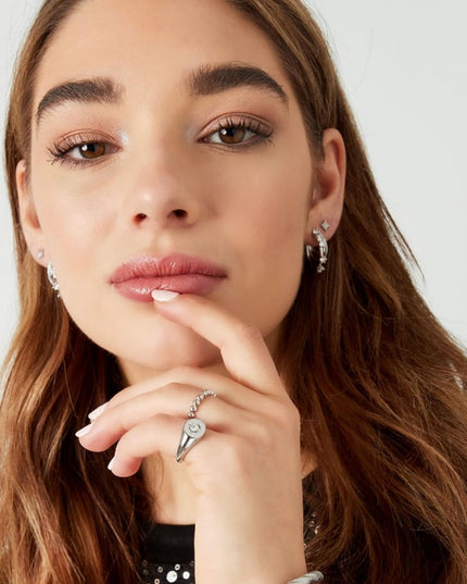 Zegelring ster met zirkoon Goud kleur Stainless Steel 16