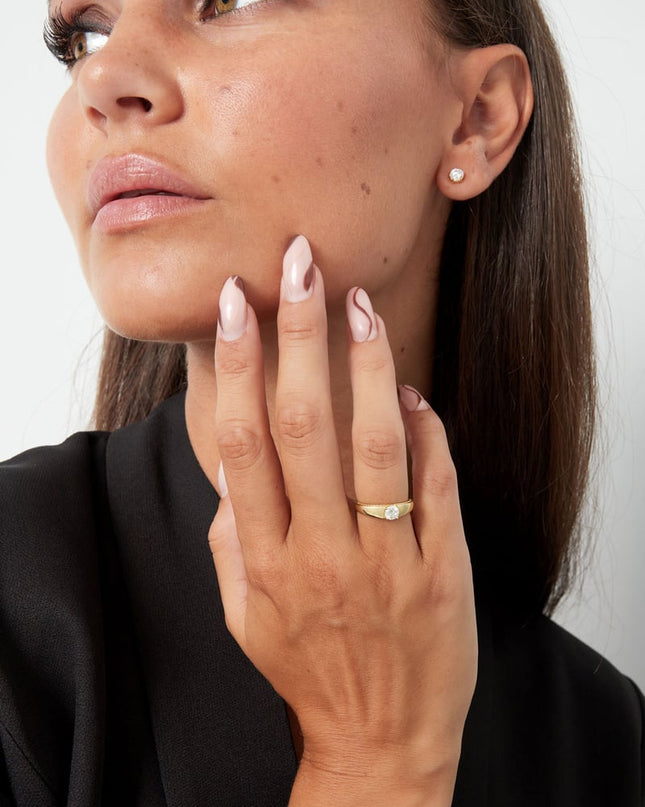 Ring basic met steen - Goud kleur - 16