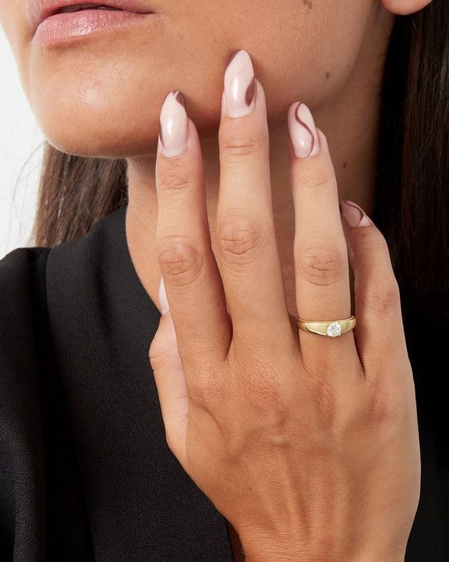 Ring basic met steen - Goud kleur - 16