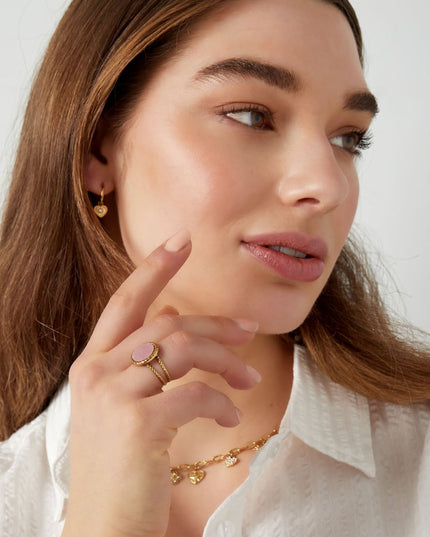 Ring ronde steen - Goud kleur/beige