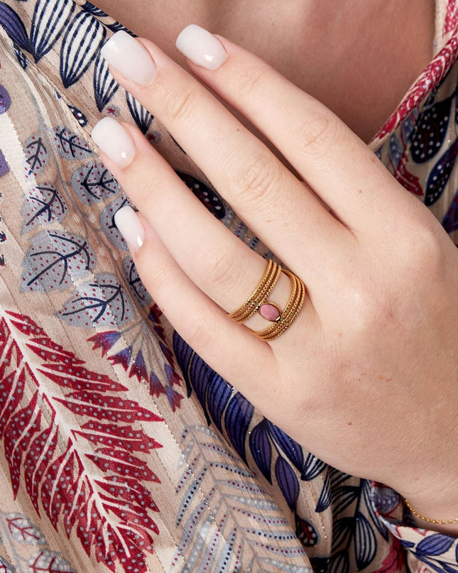 Statement sierlijke ring met steen - Goud kleur/roze