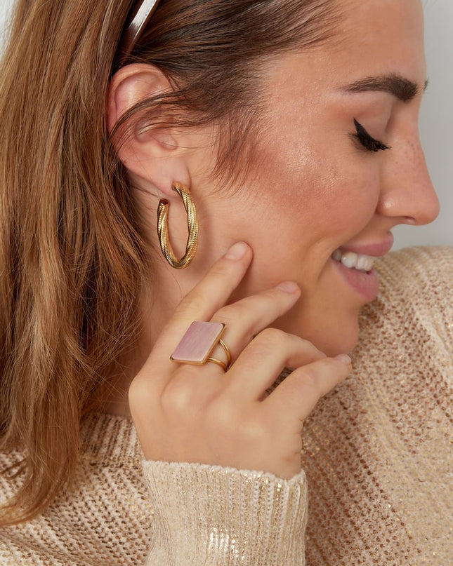 Ring vierkante steen - Goud kleur/groen