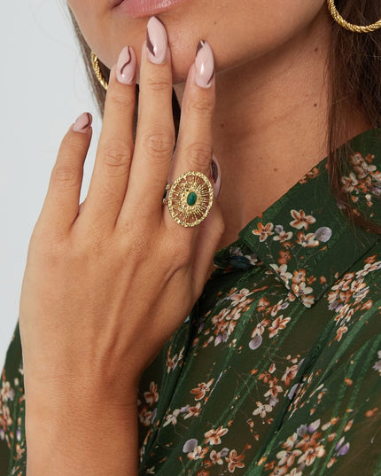 Ring ronde twister met steen - Goud kleur/bruin