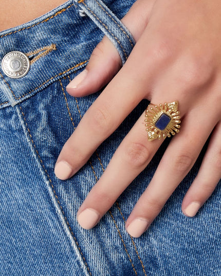 ring vintage look met steen - groen 