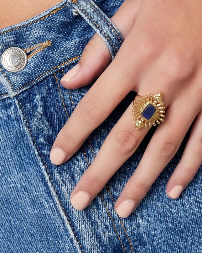 ring vintage look met steen - groen 