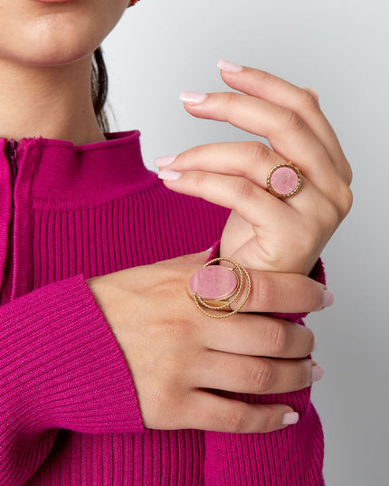 Ring steen met cirkels - Goud kleur/groen