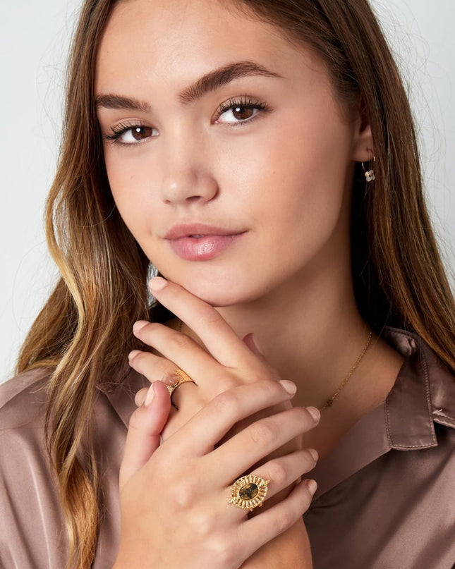 ring waaier met steen -  blauw 