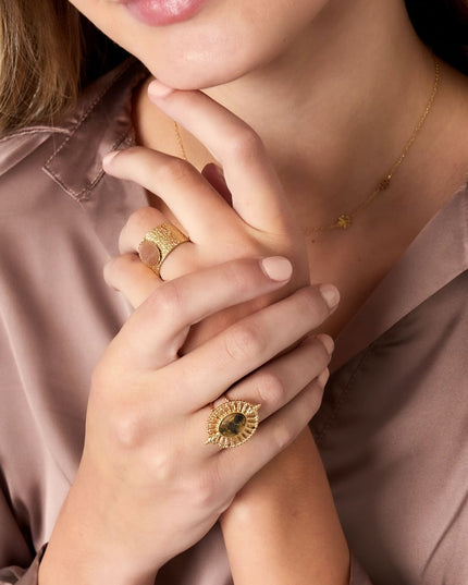 ring waaier met steen -  blauw 