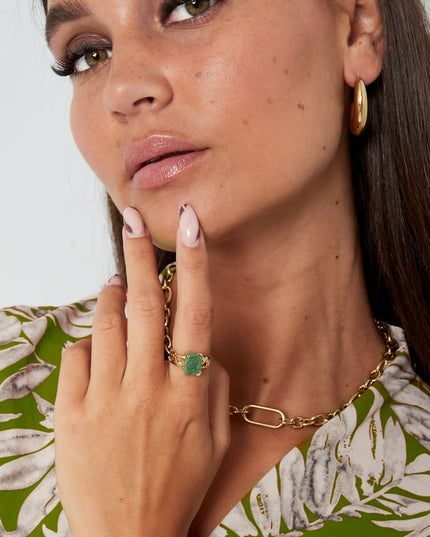 Ring sierlijk rechthoekige steen - Goud kleur/oranje