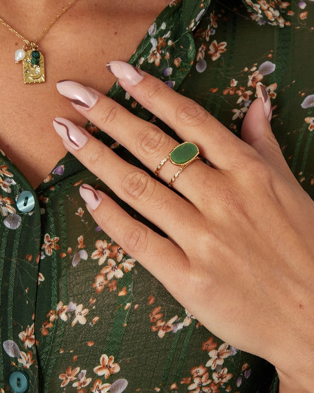 Ring klassiek langwerpige steen - Goud kleur/wit