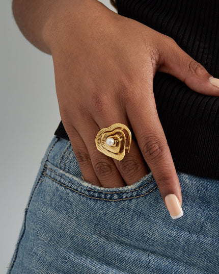 statement hartjes ring met parel