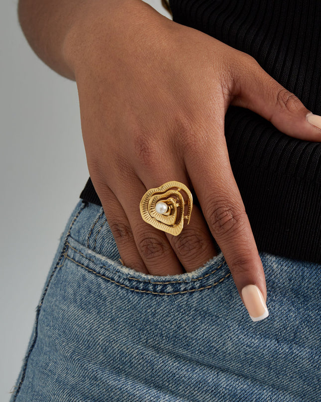 statement hartjes ring met parel