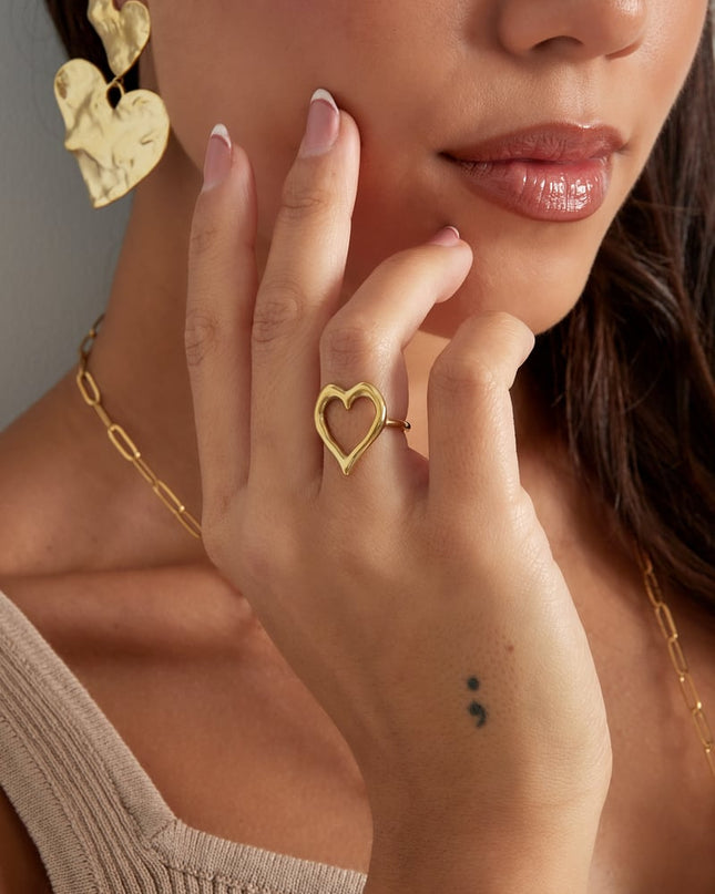 Gestructureerde hart ring - Goud kleur 16 