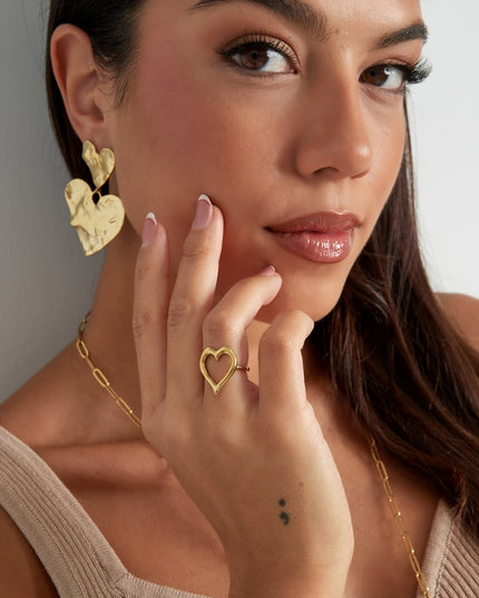 Gestructureerde hart ring - Goud kleur 16 