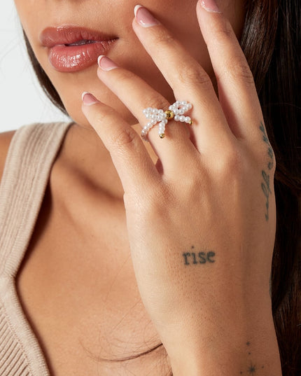 Parel strik ring - wit Goud kleur Color 