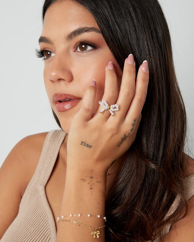 Parel strik ring - wit Goud kleur Color 