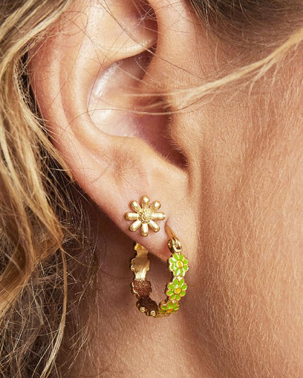 Oorbellen Shiny Diasy Goud kleur Stainless Steel